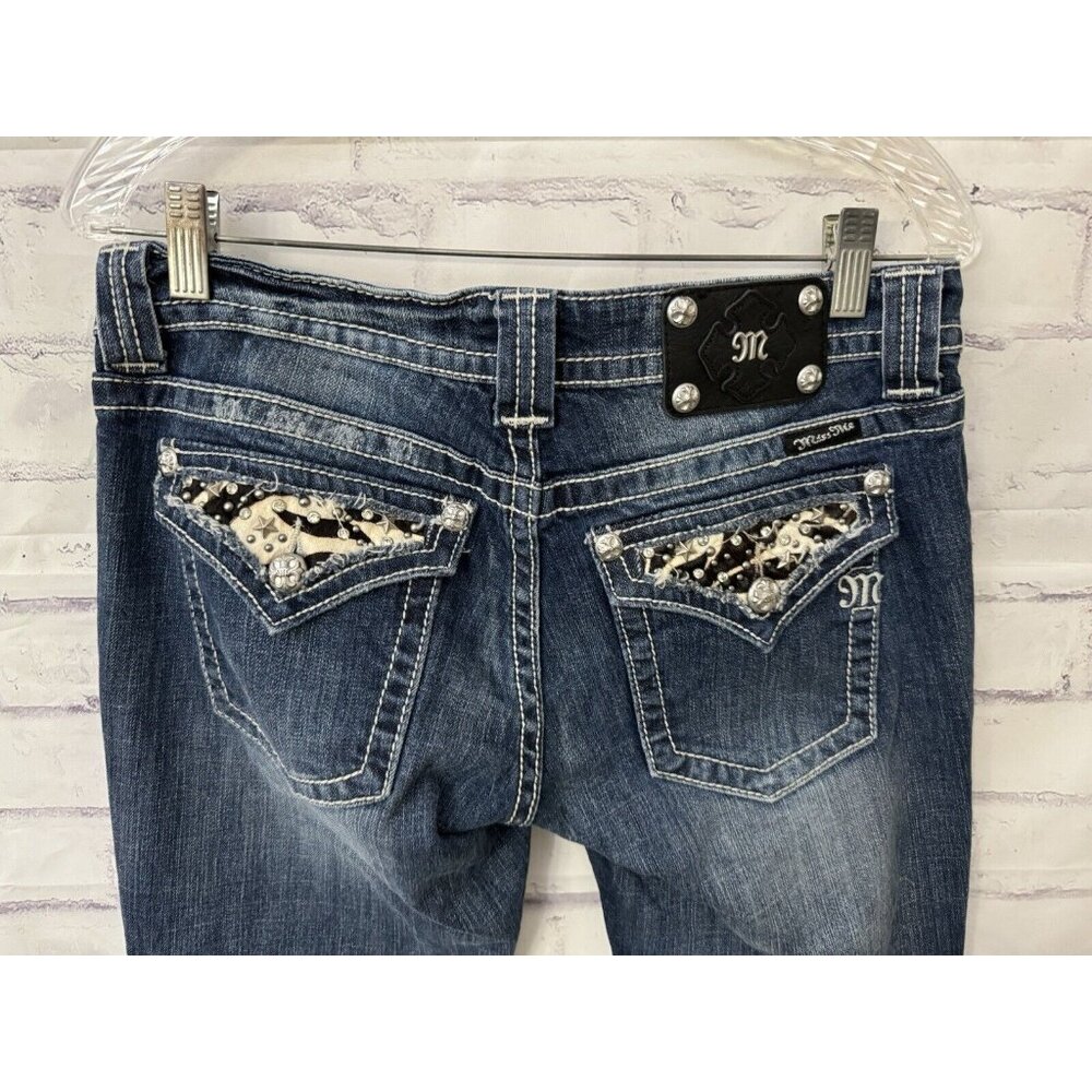 MISS ME Boot Cut Jeans Thick Stitch Western Bling Size 30x34 Zebra Print Stars